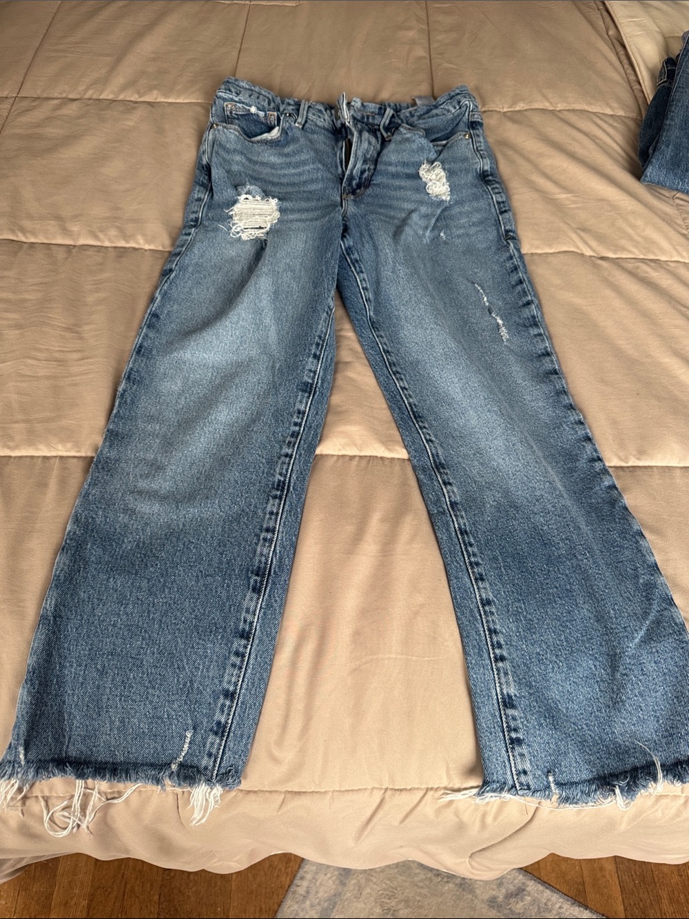 Good American Light Blue Distressed Wide-Leg Jeans